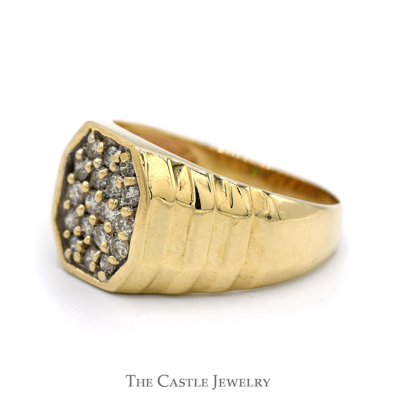Octagonal Shaped Diamond Cluster Ring with Ridged Sides in 10k Yellow Gold