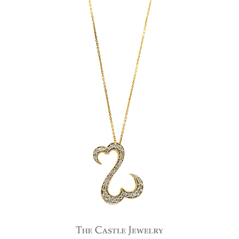 Double Open Heart Diamond Pendant on Adjustable Link Chain in 14k Yellow Gold