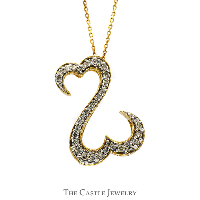 Double Open Heart Diamond Pendant on Adjustable Link Chain in 14k Yellow Gold