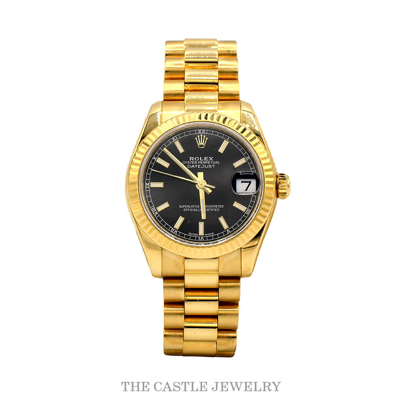 Ladies Rolex Presidential 178278 Luxury Watch with Black Dial in 18k Yellow Gold with Box