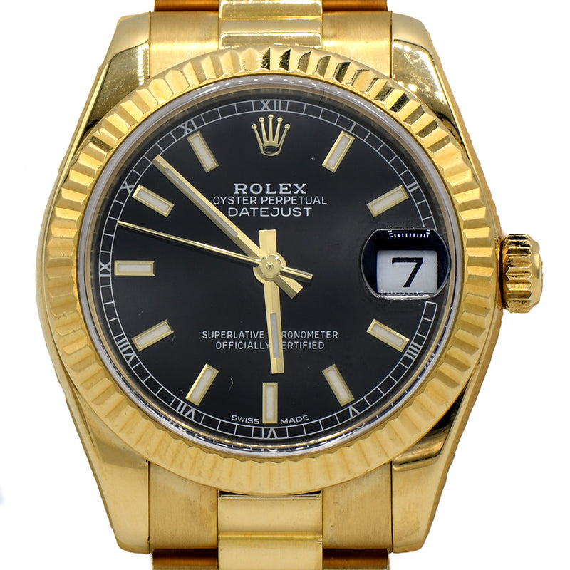 Ladies Rolex Presidential 178278 Luxury Watch with Black Dial in 18k Yellow Gold with Box