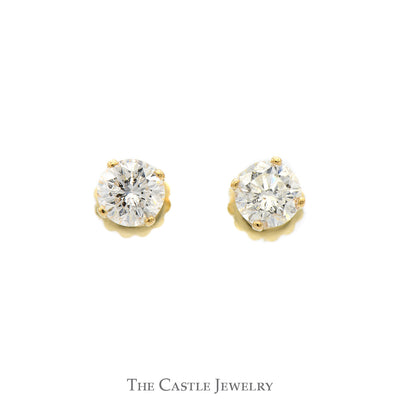 .80cttw Round Diamond Stud Earrings in 14k Yellow Gold Screw Back Posts