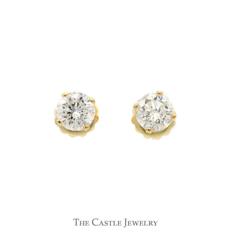 .80cttw Round Diamond Stud Earrings in 14k Yellow Gold Screw Back Posts