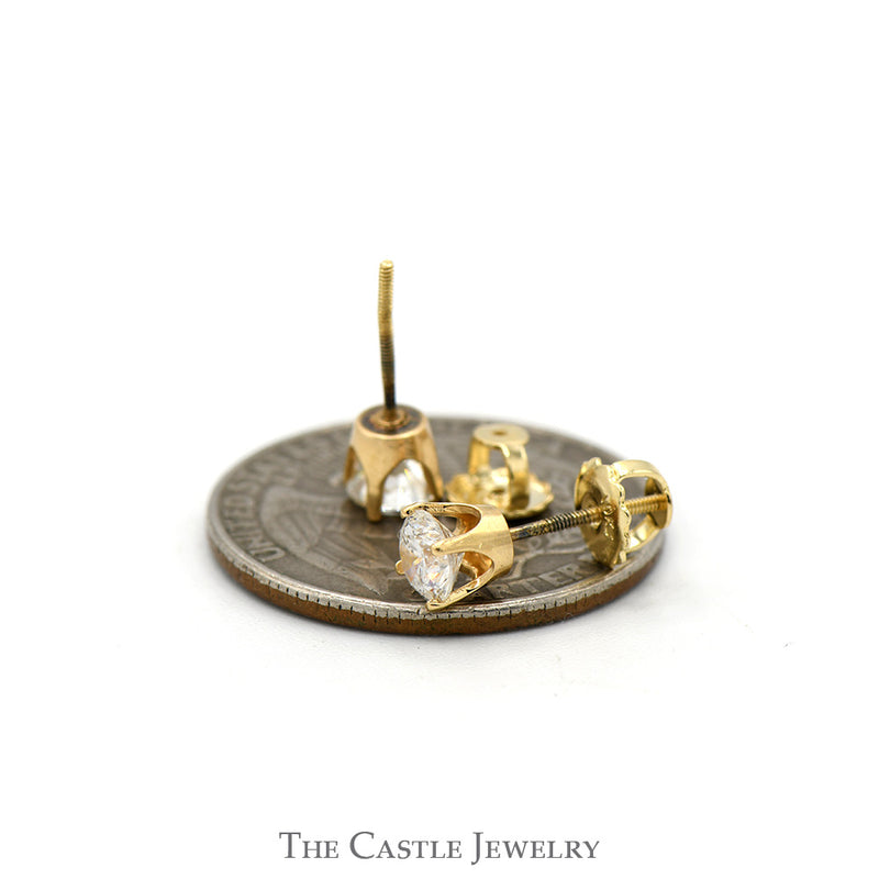 .80cttw Round Diamond Stud Earrings in 14k Yellow Gold Screw Back Posts