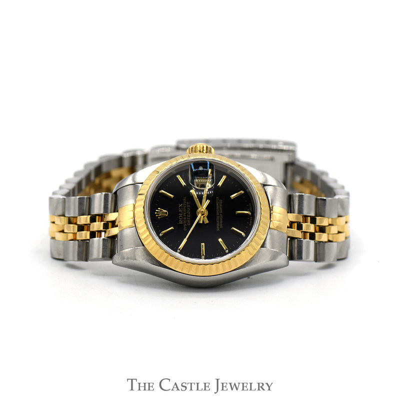 Two Tone Ladies Rolex Datejust 79173 26mm Luxury Watch with Black Dial in 18k & Stainless Steel