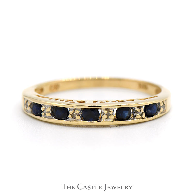 Sapphire Wedding Band with Diamond Accents in 10k Yellow Gold