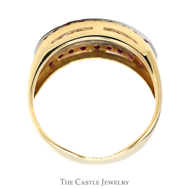 1.25cttw Round Diamond Cluster with Ruby Accented Edges in 14k Yellow Gold