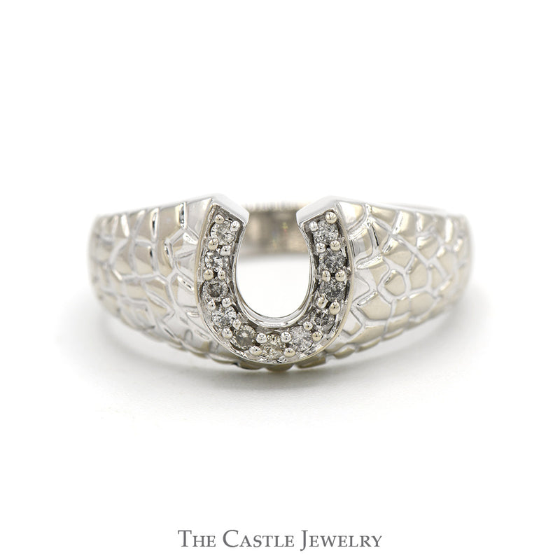 1/4cttw Round Diamond Horseshoe Ring with Textured Nugget Sides in 10k White Gold