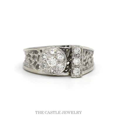 Round Diamond Cluster Ring with Diamond Accents in Open Concaved Sides in 14k White Gold