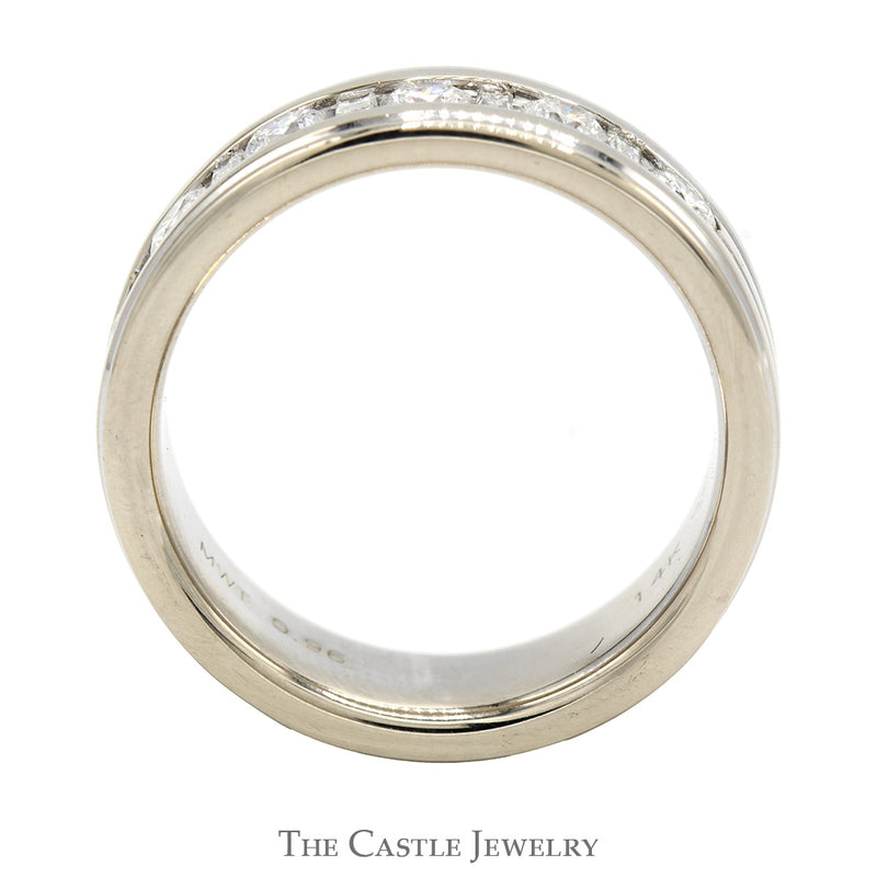 Alternating Round & Baguette Cut Diamond Men's Wedding Band in 14k White Gold