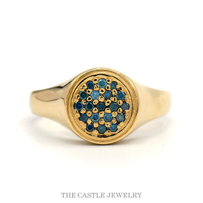 Men's Round Blue Diamond Cluster Ring in 14k Yellow Gold