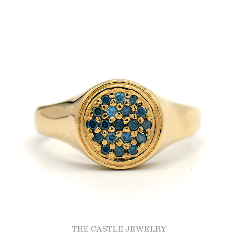 Men's Round Blue Diamond Cluster Ring in 14k Yellow Gold