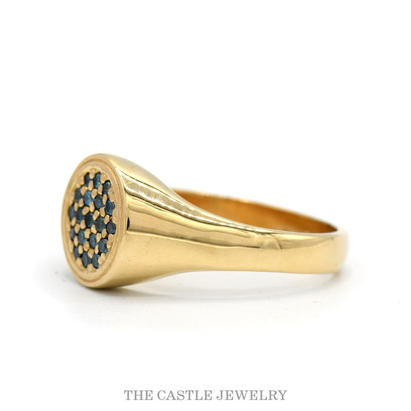Men's Round Blue Diamond Cluster Ring in 14k Yellow Gold