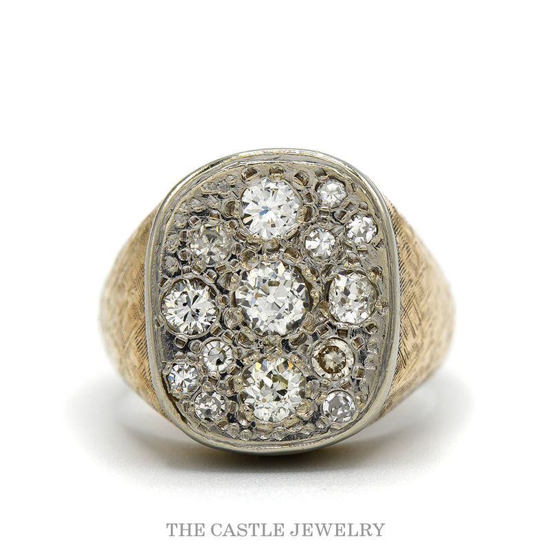 10k gold 2.25cttw old European cut diamond cluster ring with brushed sides — top view