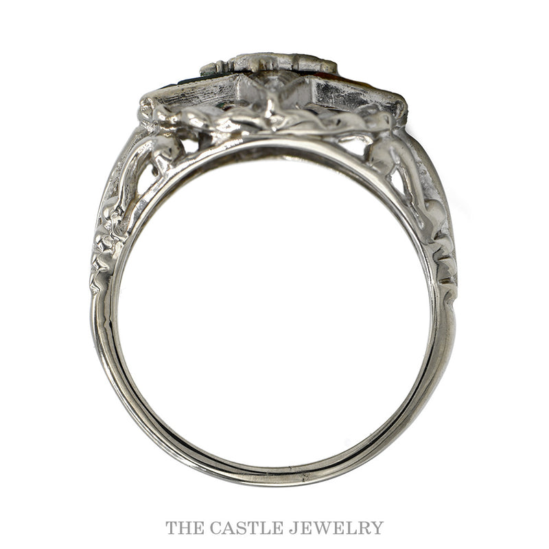 Front-facing view of the 10k white gold Eastern Star ring