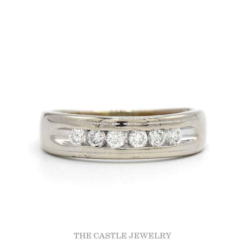 Channel Set 6 Round Diamond Wedding Band in 14k White Gold