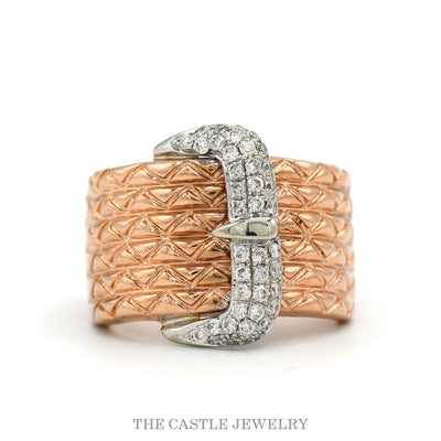 10k rose gold diamond buckle band with quilted texture — top view
