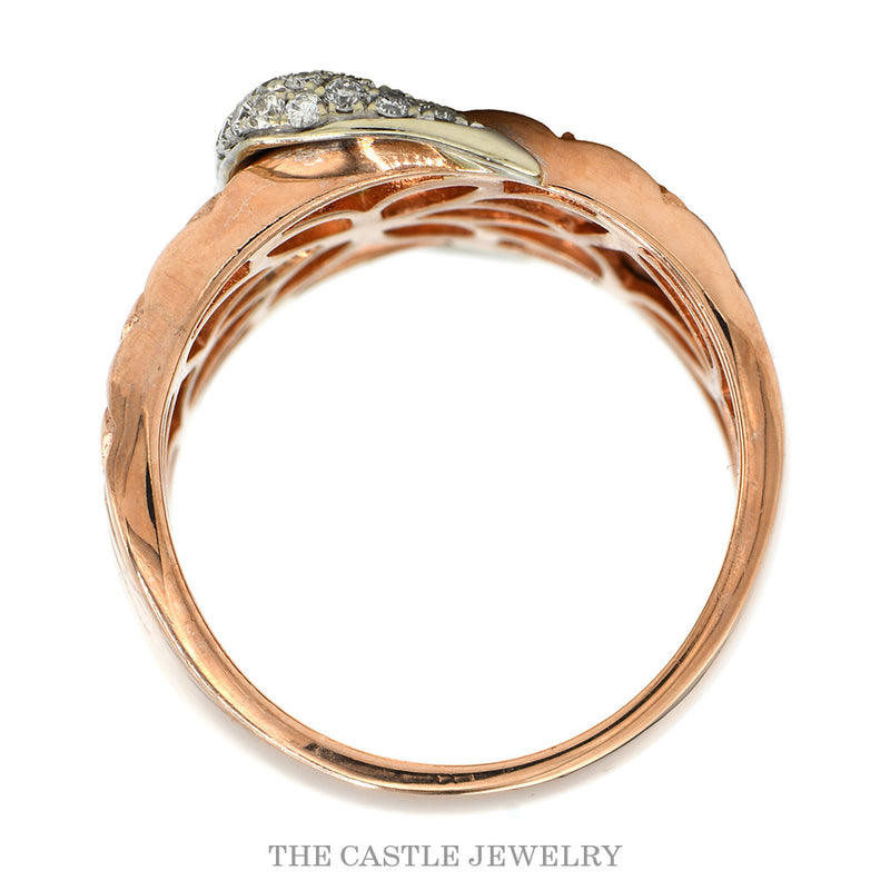 Front-facing view of the 10k rose gold diamond buckle band