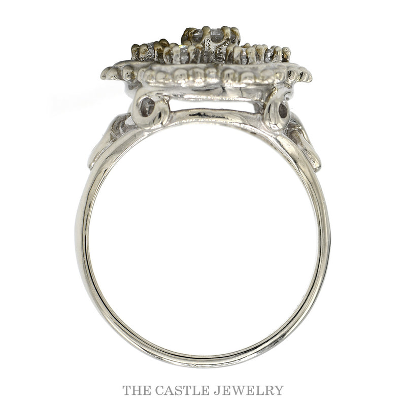 Front-facing view of the 14k white gold diamond flower ring