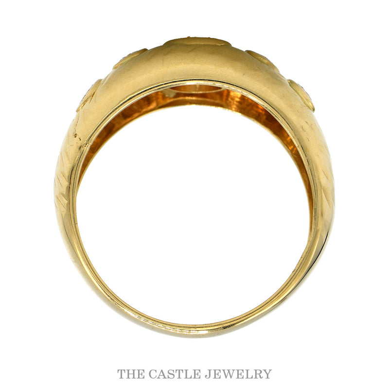 Front-facing view of the 14k yellow gold five diamond dome ring