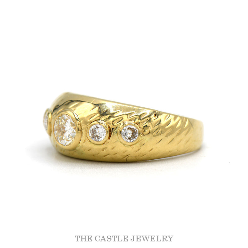 Side profile of the 14k yellow gold hammered diamond dome ring