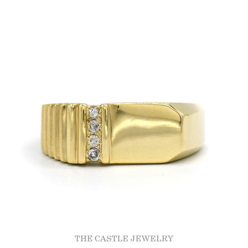 10k yellow gold men's signet ring with diamond channel — top view