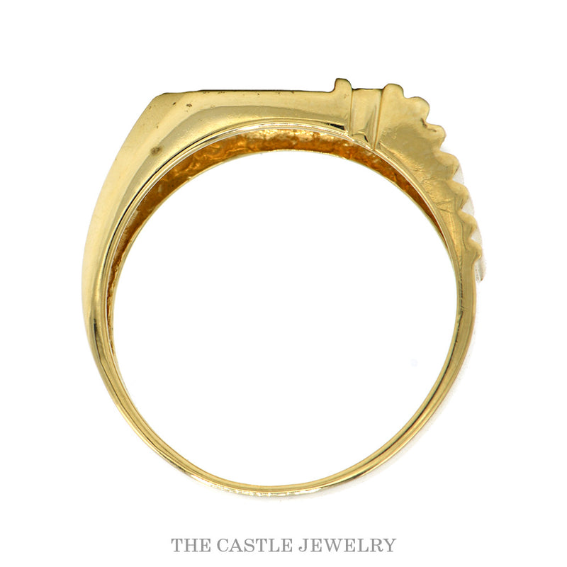 Front-facing view of the 10k yellow gold men's diamond signet ring