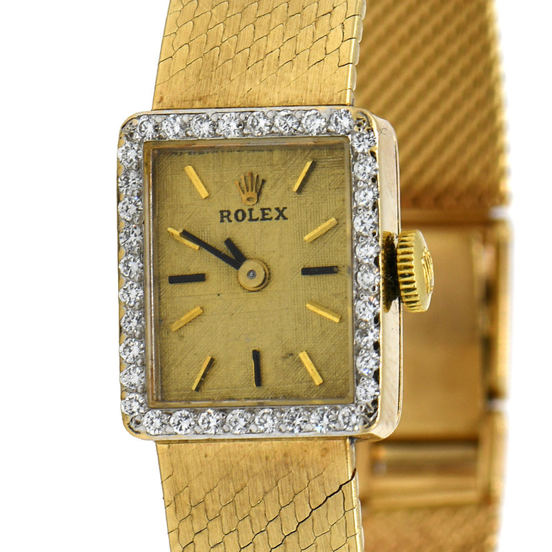 Vintage Ladies Rolex Cocktail Watch with Diamond Bezel in 14k Yellow Gold