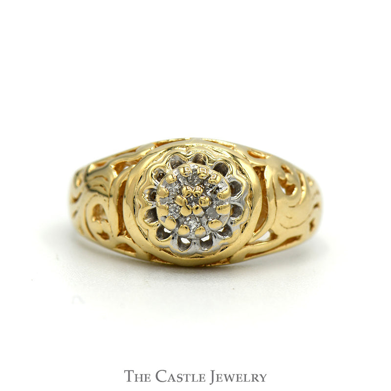Women's Kentucky Diamond Cluster Ring with Open Filigree Sides in 10k Yellow Gold