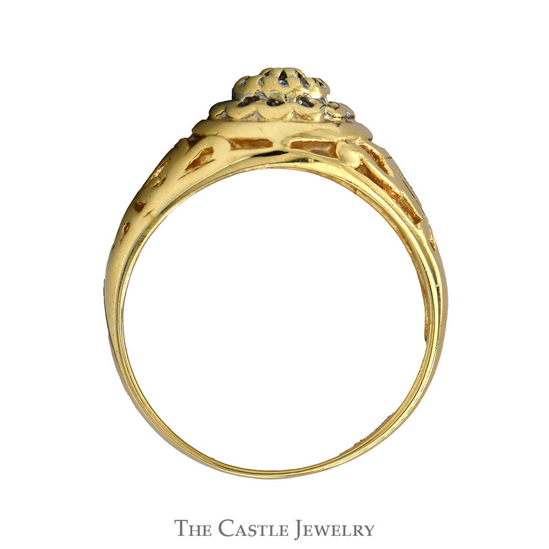 Women's Kentucky Diamond Cluster Ring with Open Filigree Sides in 10k Yellow Gold