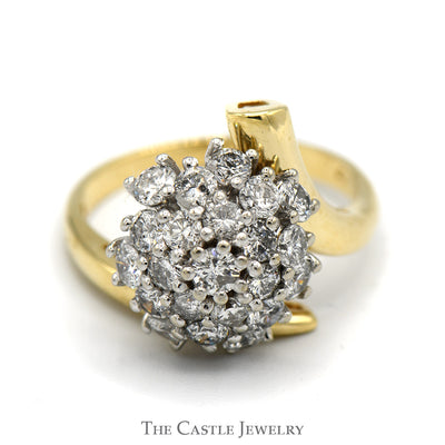 1cttw Round Shaped Diamond Cluster Ring in 14k Yellow Gold Bypass Setting