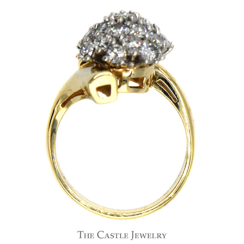 1cttw Round Shaped Diamond Cluster Ring in 14k Yellow Gold Bypass Setting