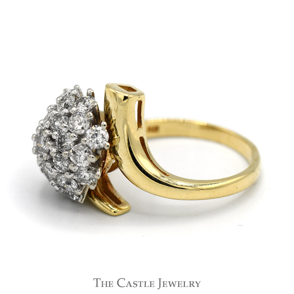 1cttw Round Shaped Diamond Cluster Ring in 14k Yellow Gold Bypass Setting
