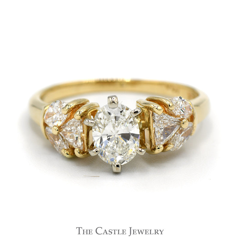 1.6cttw Oval Diamond Solitaire with Trillion Cut and Marquise Cut Accents in 14k Yellow Gold
