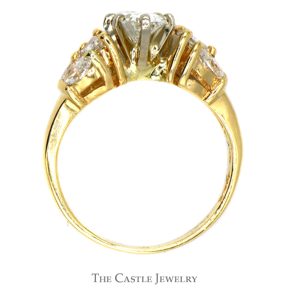1.6cttw Oval Diamond Solitaire with Trillion Cut and Marquise Cut Accents in 14k Yellow Gold
