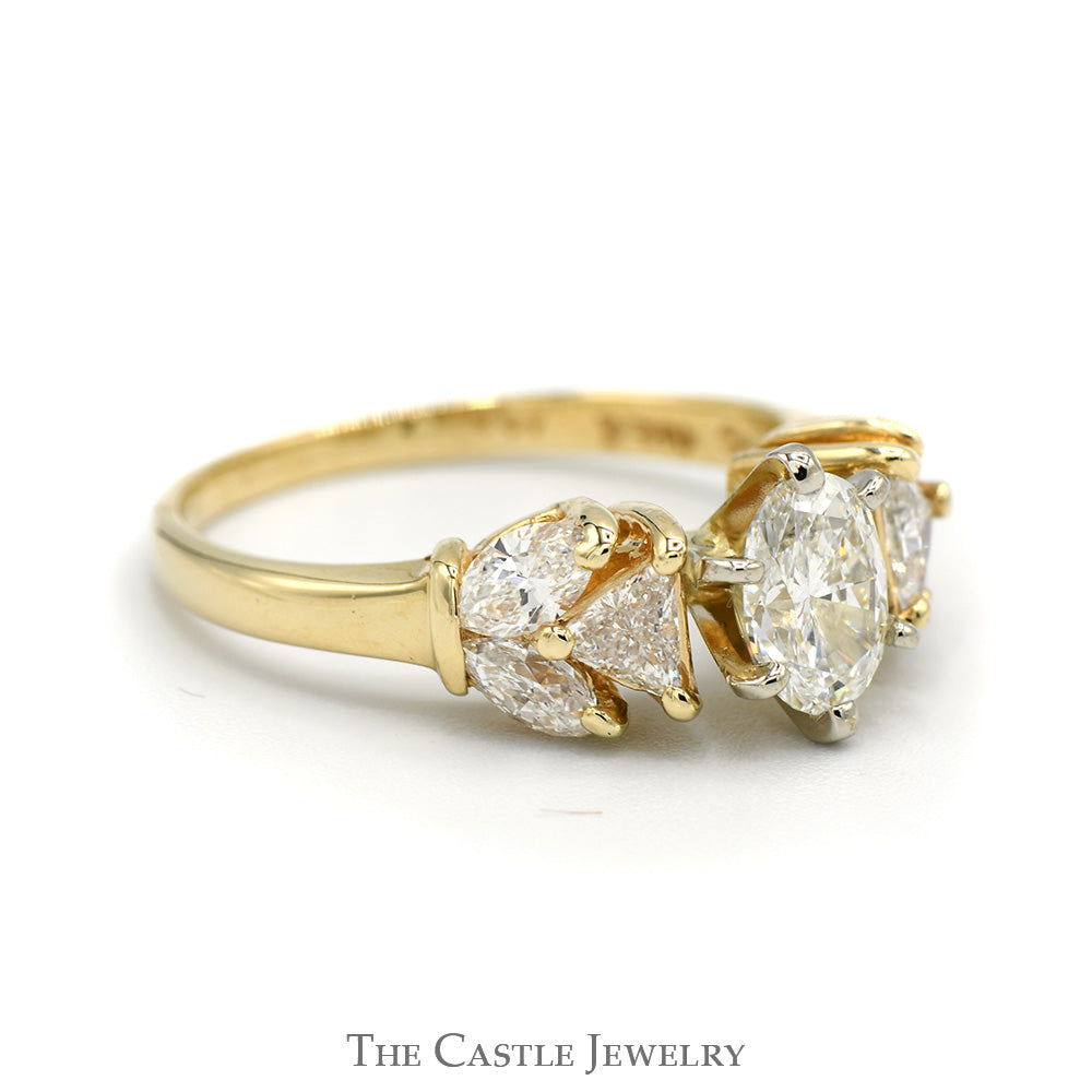 1.6cttw Oval Diamond Solitaire with Trillion Cut and Marquise Cut Accents in 14k Yellow Gold