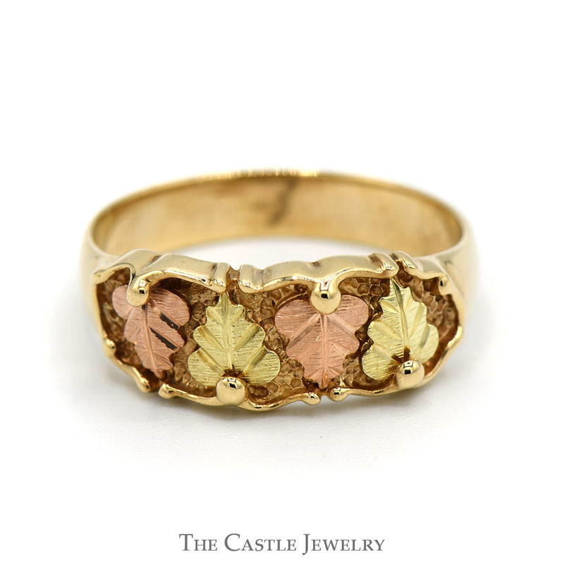 Leaf Designed Band Ring in 10k Yellow & Rose Gold