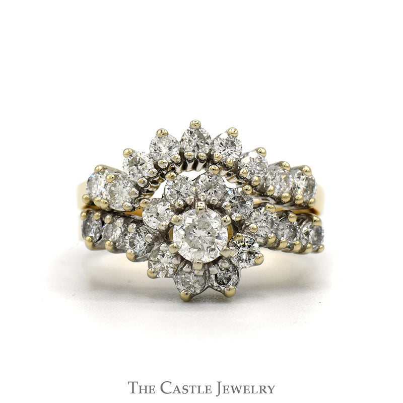 Swirl Style Diamond Bridal Set 2CTTW Round Brilliant Cut Diamonds With .40CT Center Diamond In 14KT Yellow Gold