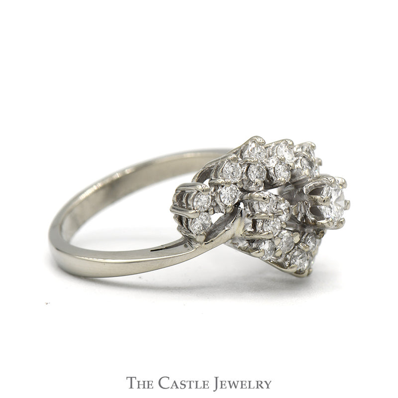 1cttw Swirled Diamond Cluster Ring in 14k White Gold