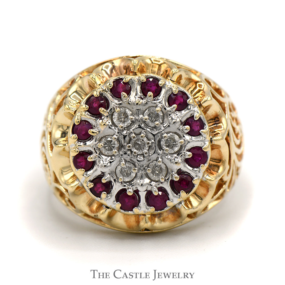 10k Gold Heart with Center CZ and Filigree Side Ring