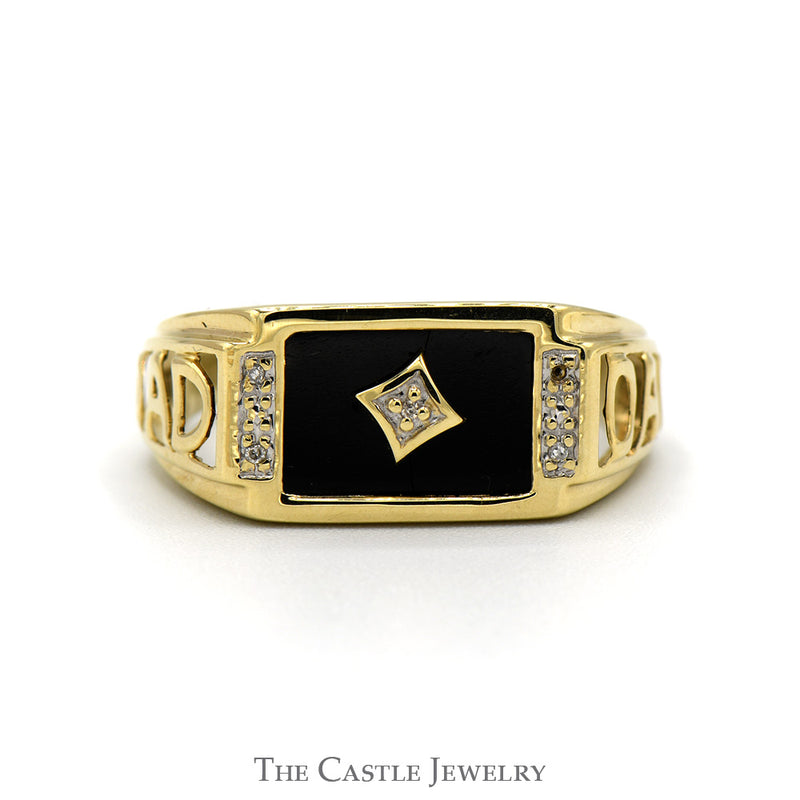 Rectangle Shaped Black Onyx "DAD" ring with Diamond Accents in 10k Yellow Gold