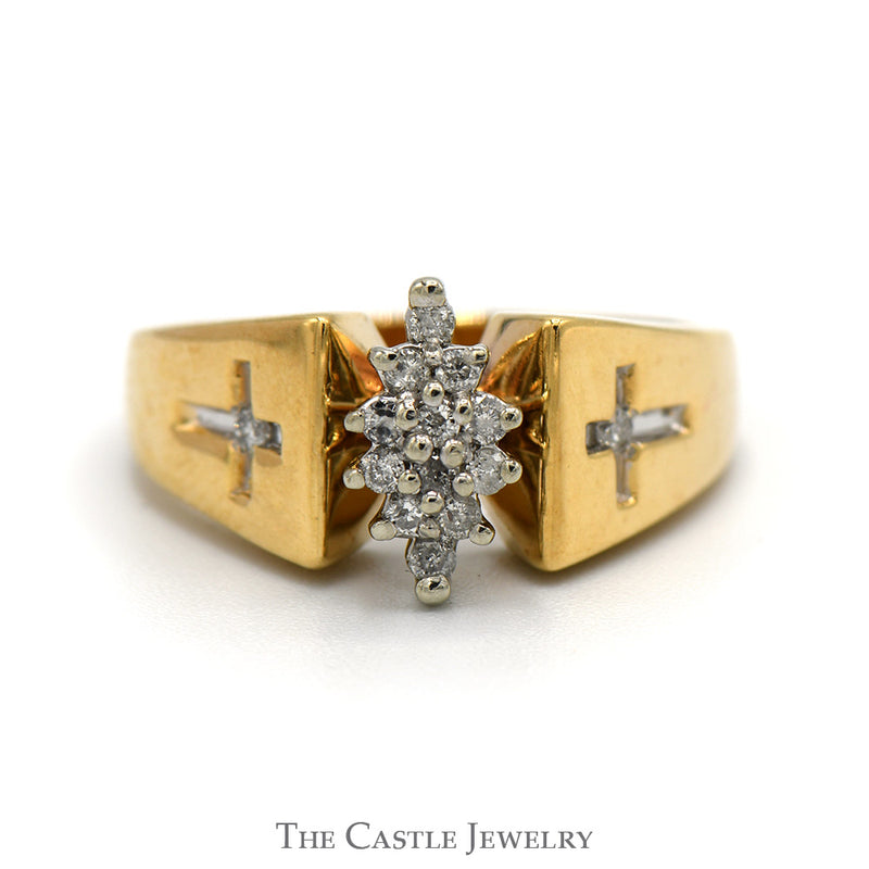 Marquise Shaped Diamond Cluster Ring with Cross Designed Sides in 10k Yellow Gold
