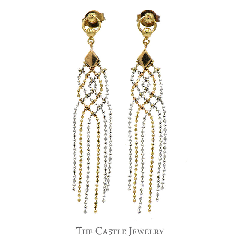 Two Tone Beaded Dangle Earrings in 10k Yellow & White Gold Butterfly Pushbacks