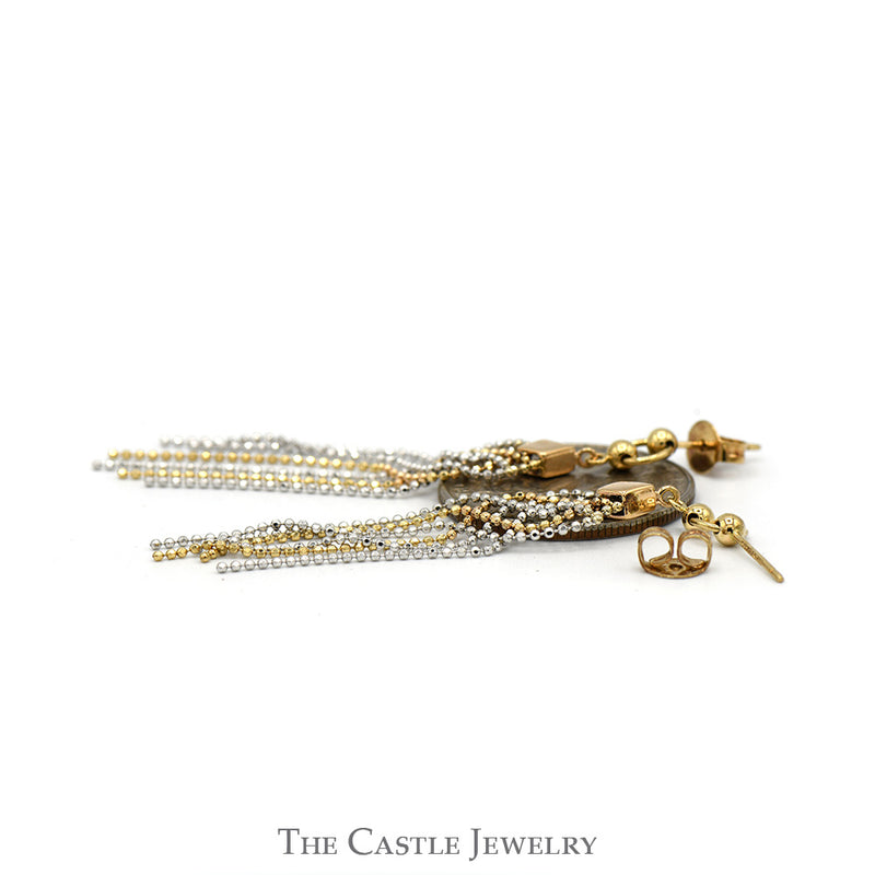 Two Tone Beaded Dangle Earrings in 10k Yellow & White Gold Butterfly Pushbacks