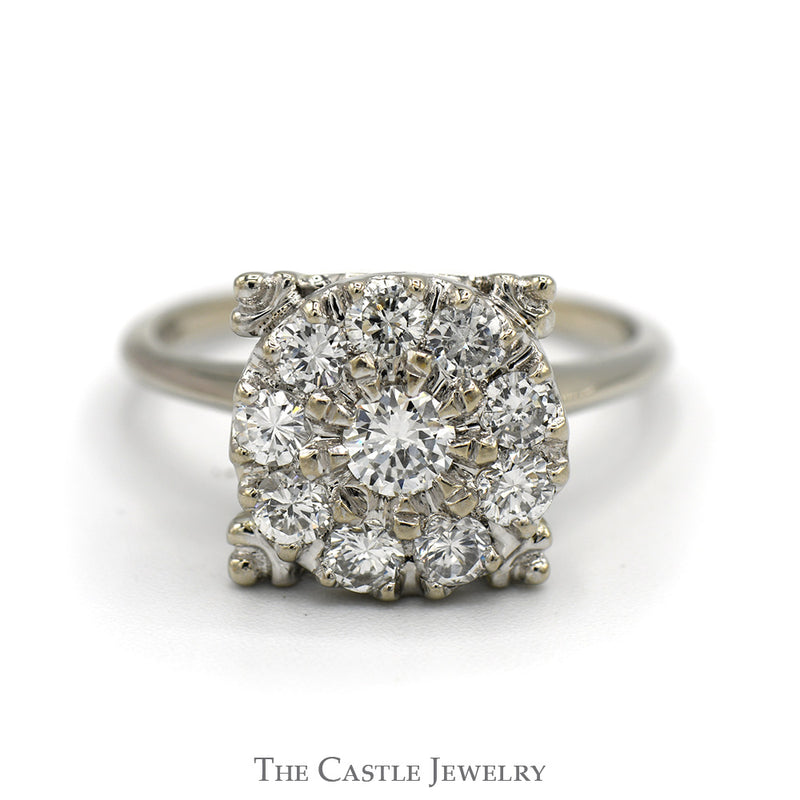 1cttw Round Shaped Diamond Cluster Ring in 14k White Gold
