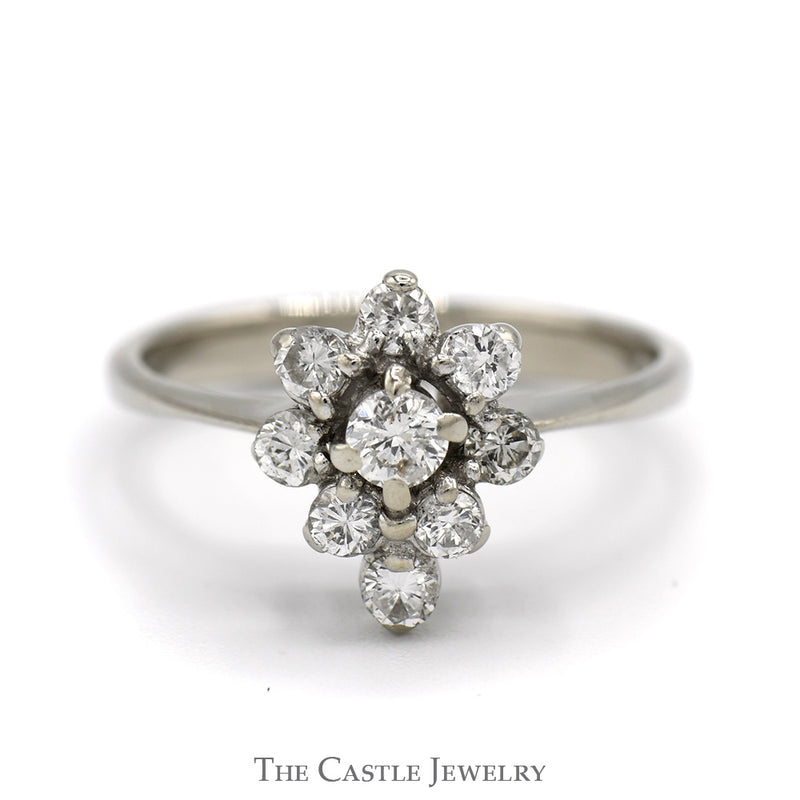 Pear Shaped Round Diamond Cluster Ring in 14k White Gold