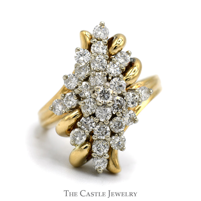 Freeform 2.5cttw Diamond Cluster Ring in 14k Yellow Gold Bypass Mounting