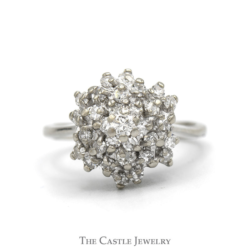 1cttw Round Diamond Starburst Cluster Ring in 14k White Gold