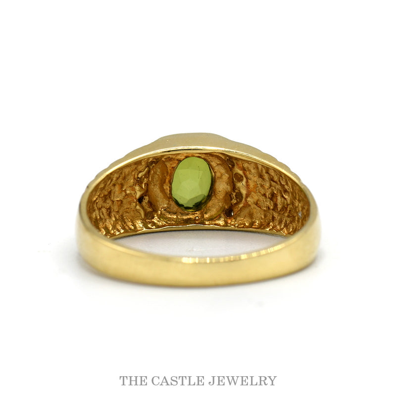 Front-facing view of the 10k yellow gold oval peridot ring
