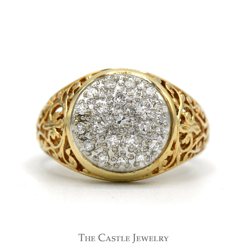 1/2cttw Kentucky Diamond Cluster Ring with Open Filigree Sides in 14k Yellow Gold